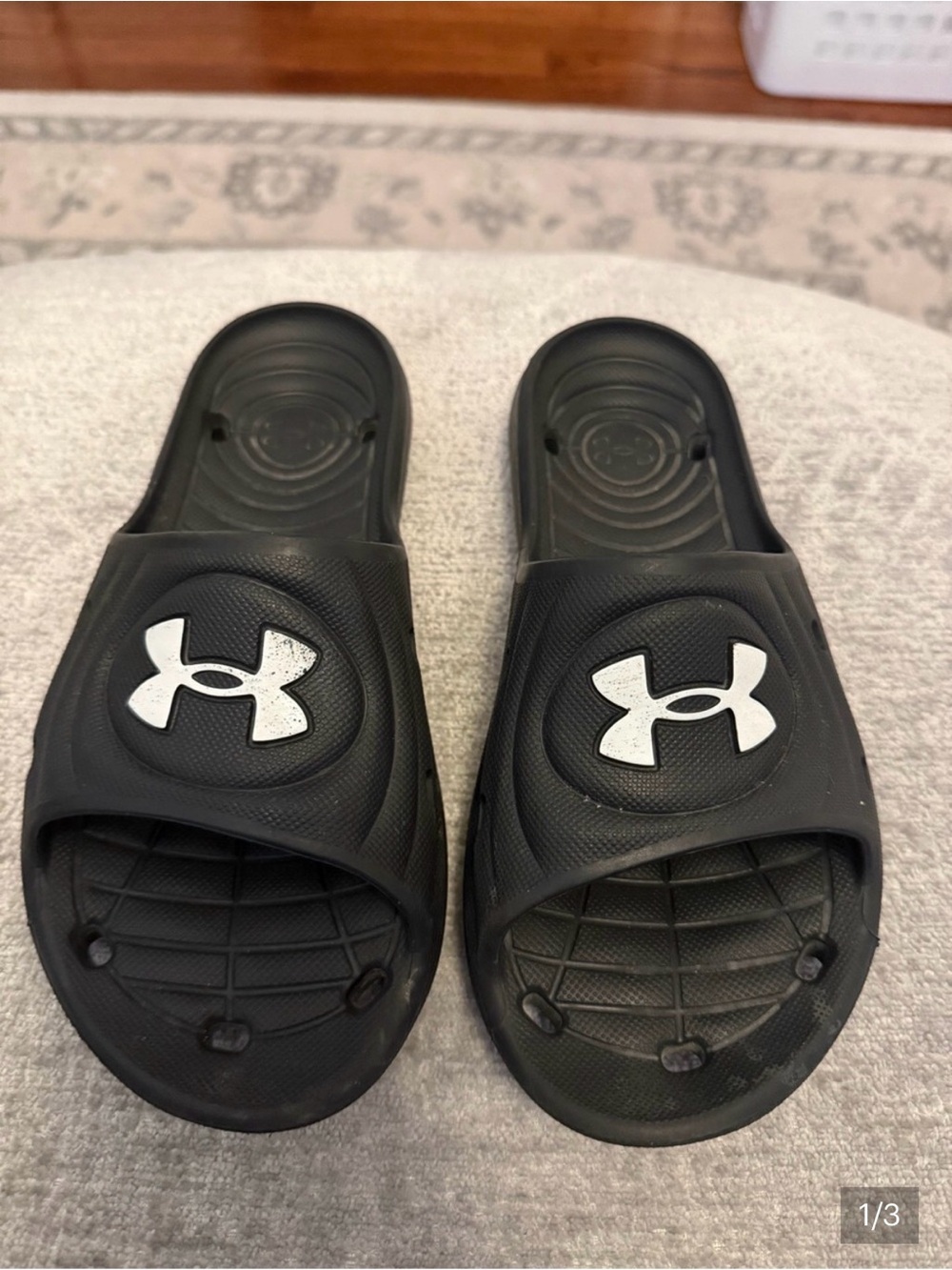 Under Armour Locker III Slides Black White Shower Pool Sandals Boys 5Y